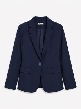 Navy Career Blazer Cicy Bell Stretch One Button Tailored Jacket Size M